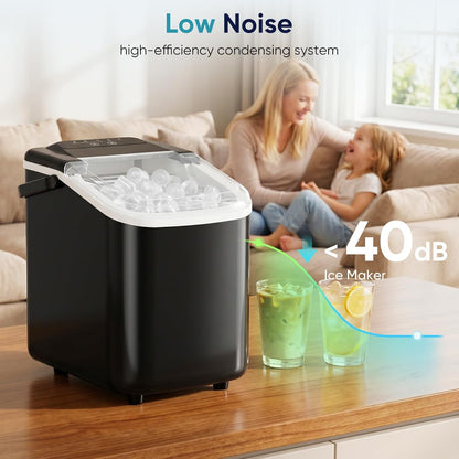 Ice Maker Countertop, Ice Machine with Portable Handle, Basket and Scoop, 26Lbs Daily, 9 Bullet Cubes in 6~8 Mins, Auto-Cleaning for Home, Kitchen, Office, Outdoors, RV Camping
