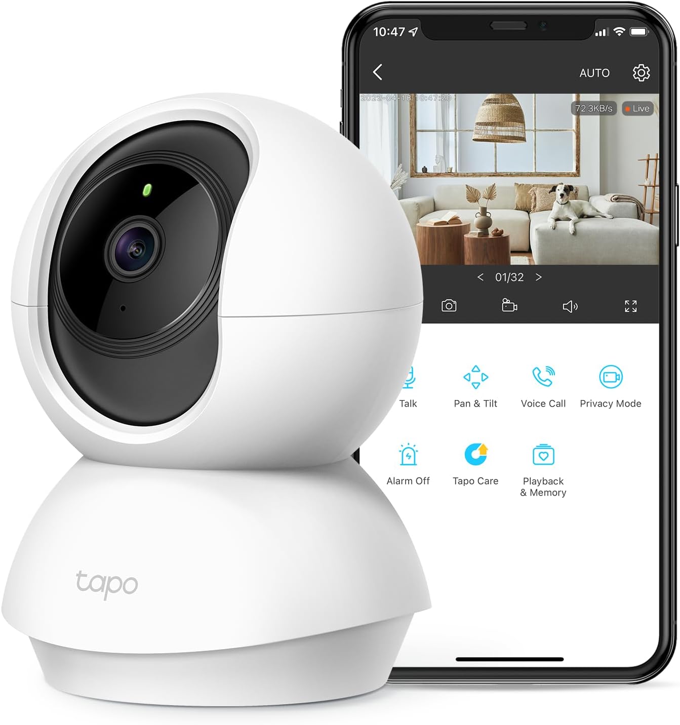 Tapo Tp-Link 2K Pan Tilt Security Camera for Baby Monitor, Dog Camera W/Motion Detection, 2-Way Audio Siren, Night Vision, Cloud &SD Card Storage (Up to 256 GB), Works with Alexa & Google Home (C210)