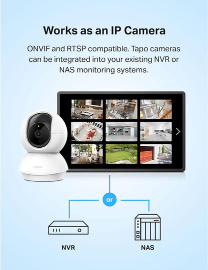 Tapo Tp-Link 2K Pan Tilt Security Camera for Baby Monitor, Dog Camera W/Motion Detection, 2-Way Audio Siren, Night Vision, Cloud &SD Card Storage (Up to 256 GB), Works with Alexa & Google Home (C210)