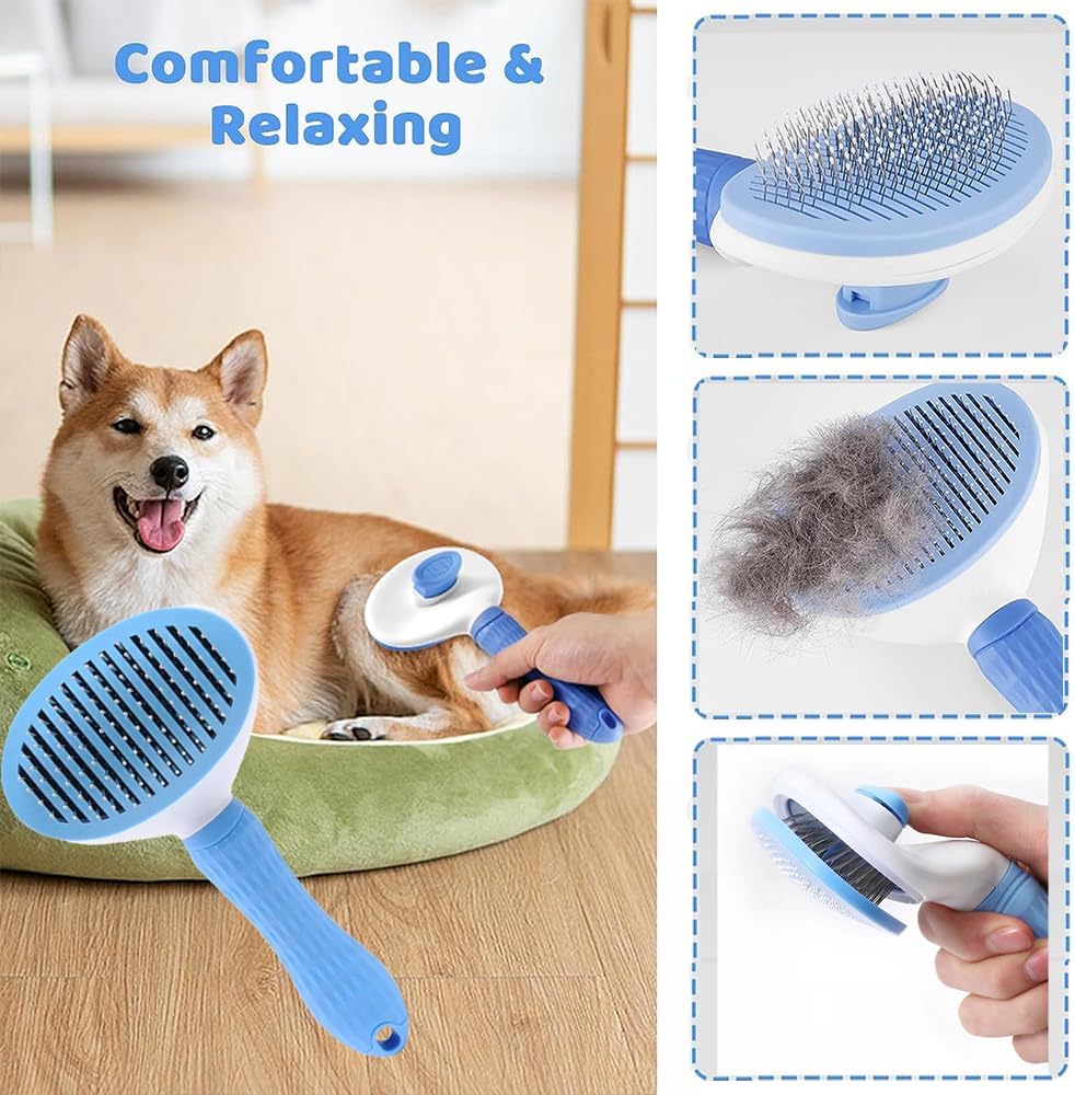 7pcs Pet Grooming Kit, Self-Cleaning Brush Shedding Kit With Nail