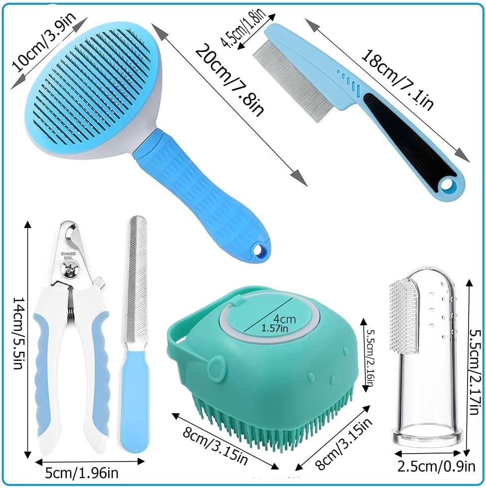 7pcs Pet Grooming Kit, Self-Cleaning Brush Shedding Kit With Nail
