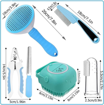7pcs Pet Grooming Kit, Self-Cleaning Brush Shedding Kit With Nail
